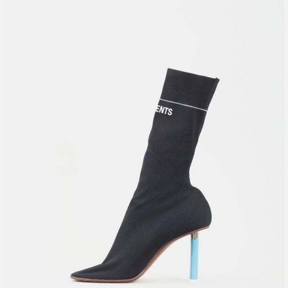 Vetements Shoes - Vetements Black Sock Heels with Vibrant Blue Stiletto